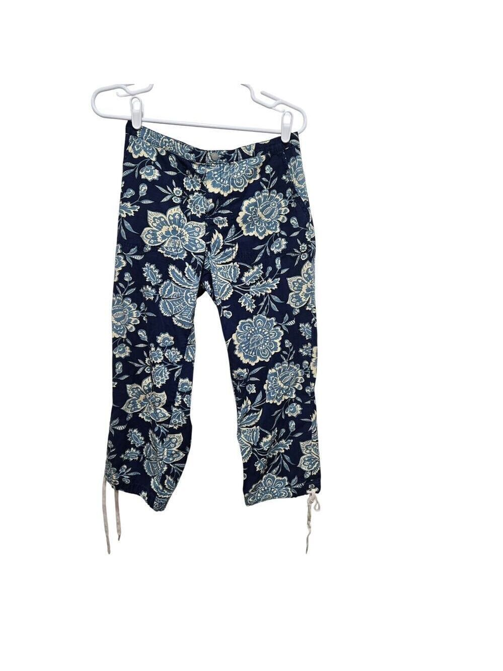 Tommy Hilfiger Floral Capri Pants XS Blue Drawstring Hem Crop